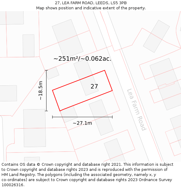 27, LEA FARM ROAD, LEEDS, LS5 3PB: Plot and title map