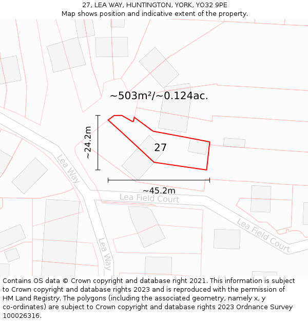 27, LEA WAY, HUNTINGTON, YORK, YO32 9PE: Plot and title map