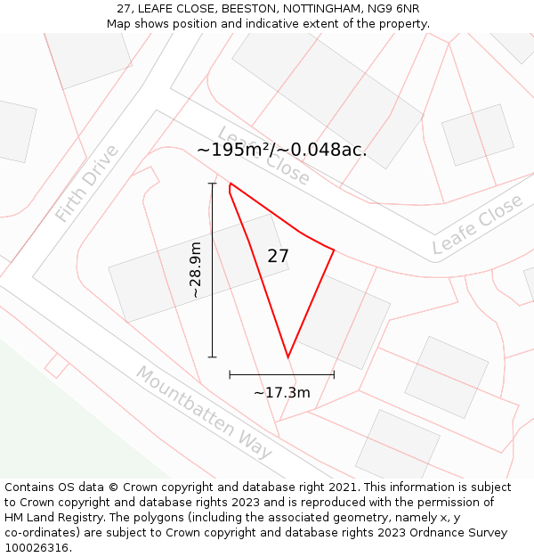 27, LEAFE CLOSE, BEESTON, NOTTINGHAM, NG9 6NR: Plot and title map