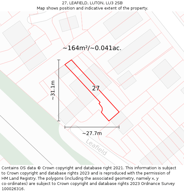 27, LEAFIELD, LUTON, LU3 2SB: Plot and title map