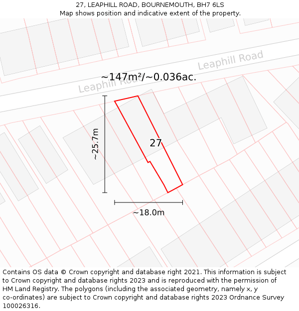 27, LEAPHILL ROAD, BOURNEMOUTH, BH7 6LS: Plot and title map
