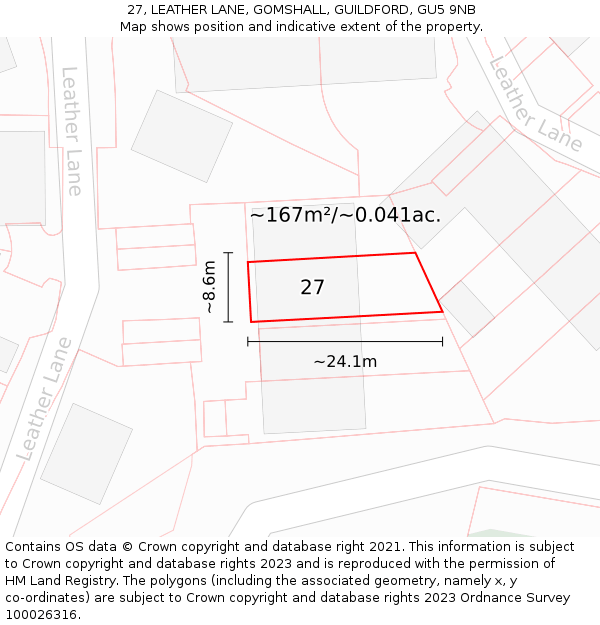 27, LEATHER LANE, GOMSHALL, GUILDFORD, GU5 9NB: Plot and title map