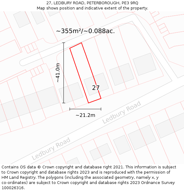 27, LEDBURY ROAD, PETERBOROUGH, PE3 9RQ: Plot and title map