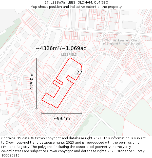 27, LEESWAY, LEES, OLDHAM, OL4 5BQ: Plot and title map