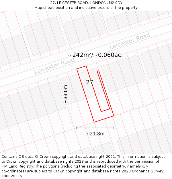 27, LEICESTER ROAD, LONDON, N2 9DY: Plot and title map