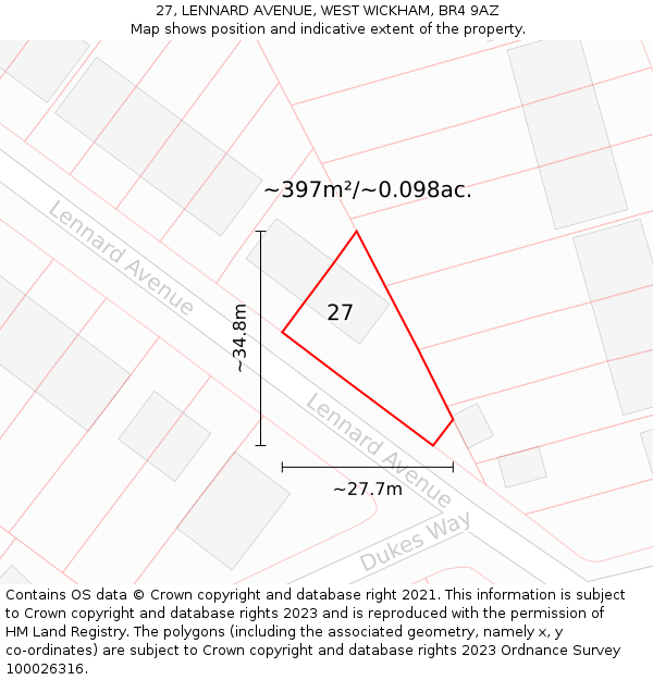 27, LENNARD AVENUE, WEST WICKHAM, BR4 9AZ: Plot and title map