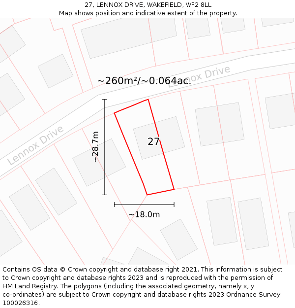 27, LENNOX DRIVE, WAKEFIELD, WF2 8LL: Plot and title map