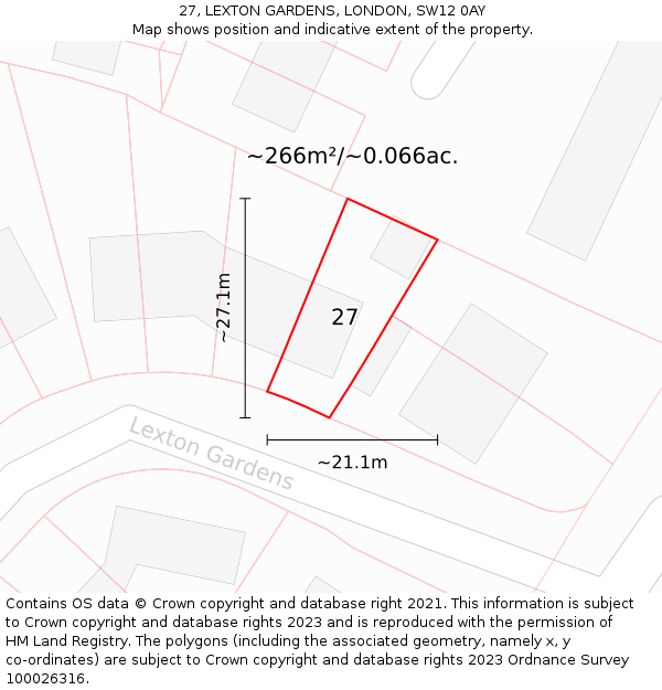 27, LEXTON GARDENS, LONDON, SW12 0AY: Plot and title map