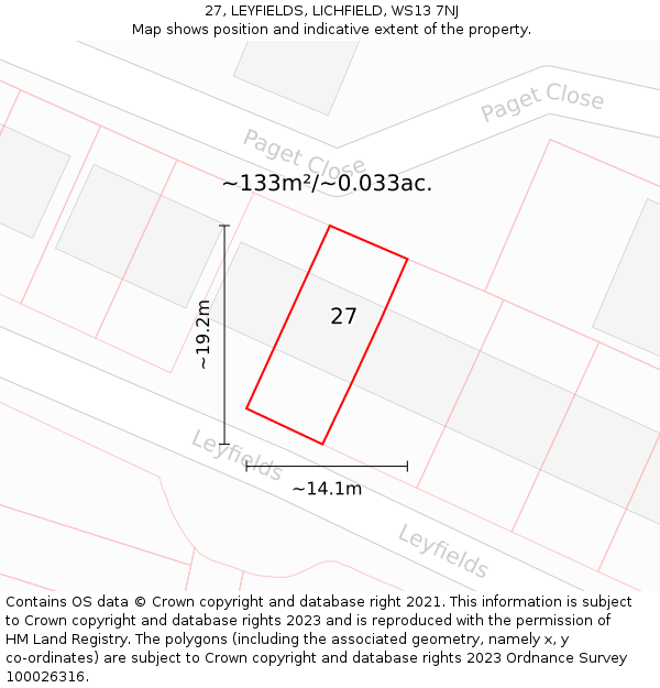 27, LEYFIELDS, LICHFIELD, WS13 7NJ: Plot and title map