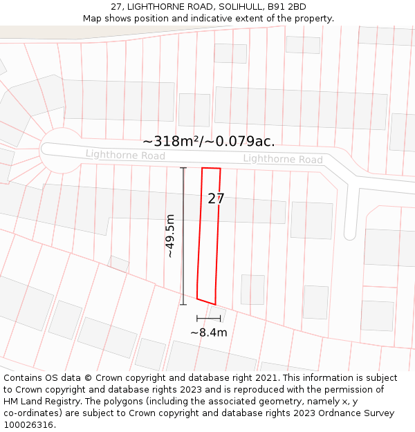 27, LIGHTHORNE ROAD, SOLIHULL, B91 2BD: Plot and title map