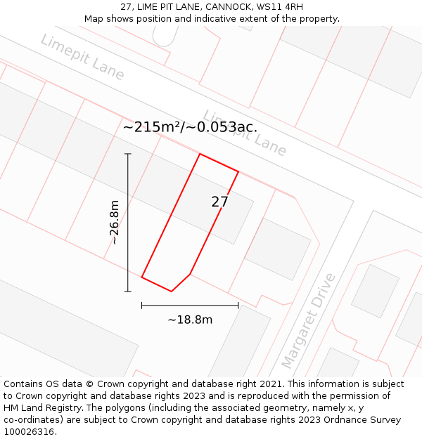 27, LIME PIT LANE, CANNOCK, WS11 4RH: Plot and title map