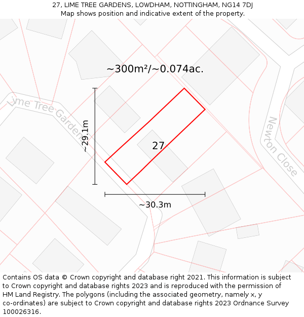 27, LIME TREE GARDENS, LOWDHAM, NOTTINGHAM, NG14 7DJ: Plot and title map