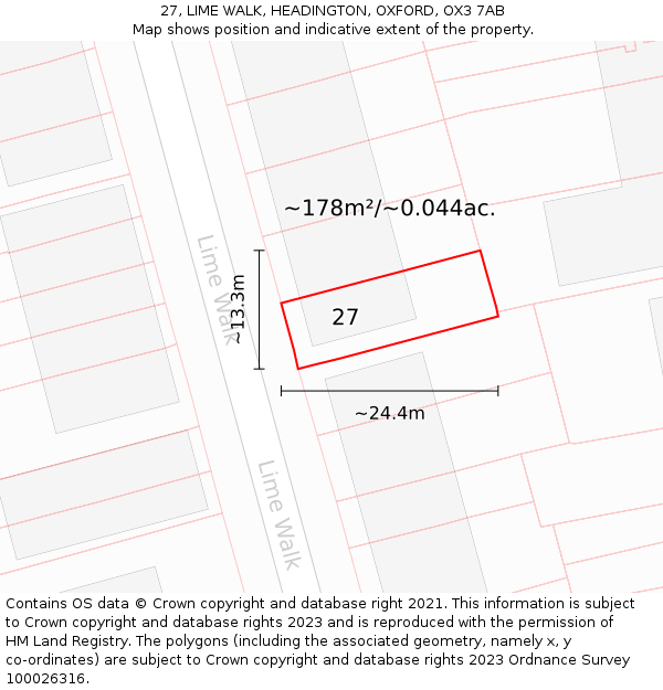 27, LIME WALK, HEADINGTON, OXFORD, OX3 7AB: Plot and title map