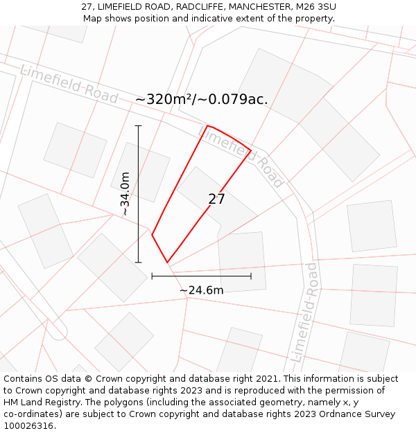 27, LIMEFIELD ROAD, RADCLIFFE, MANCHESTER, M26 3SU: Plot and title map