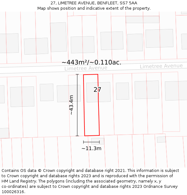 27, LIMETREE AVENUE, BENFLEET, SS7 5AA: Plot and title map
