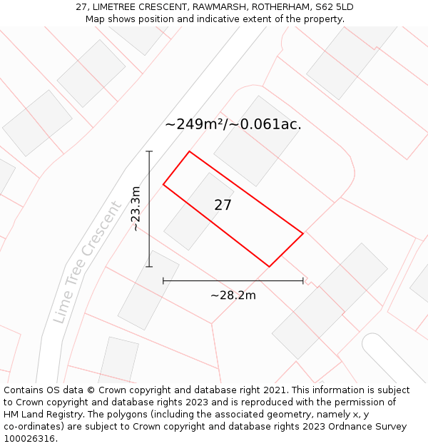 27, LIMETREE CRESCENT, RAWMARSH, ROTHERHAM, S62 5LD: Plot and title map