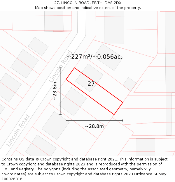 27, LINCOLN ROAD, ERITH, DA8 2DX: Plot and title map