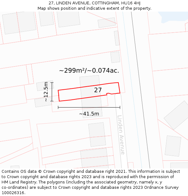 27, LINDEN AVENUE, COTTINGHAM, HU16 4HJ: Plot and title map