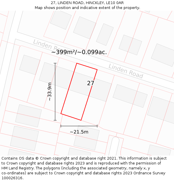 27, LINDEN ROAD, HINCKLEY, LE10 0AR: Plot and title map