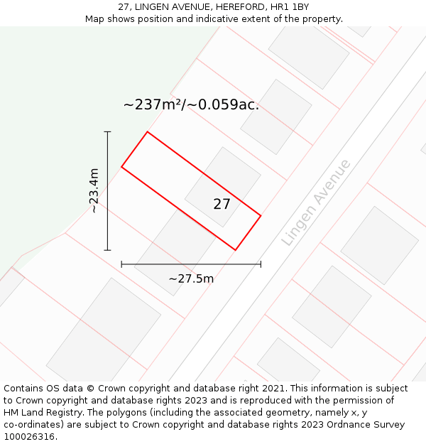 27, LINGEN AVENUE, HEREFORD, HR1 1BY: Plot and title map