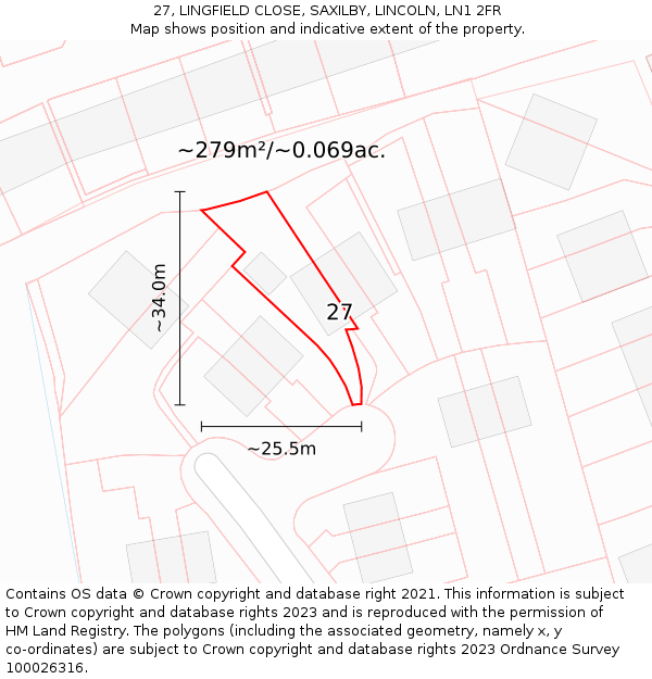 27, LINGFIELD CLOSE, SAXILBY, LINCOLN, LN1 2FR: Plot and title map