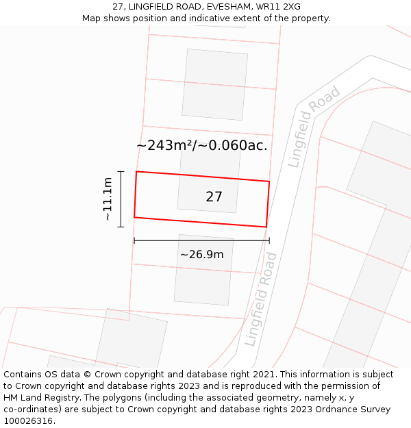 27, LINGFIELD ROAD, EVESHAM, WR11 2XG: Plot and title map