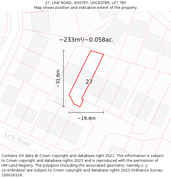 27, LINK ROAD, ANSTEY, LEICESTER, LE7 7BY: Plot and title map