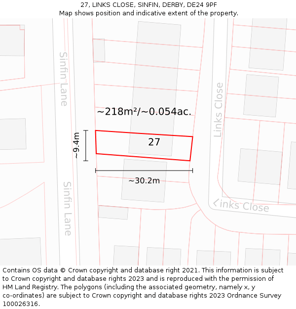 27, LINKS CLOSE, SINFIN, DERBY, DE24 9PF: Plot and title map