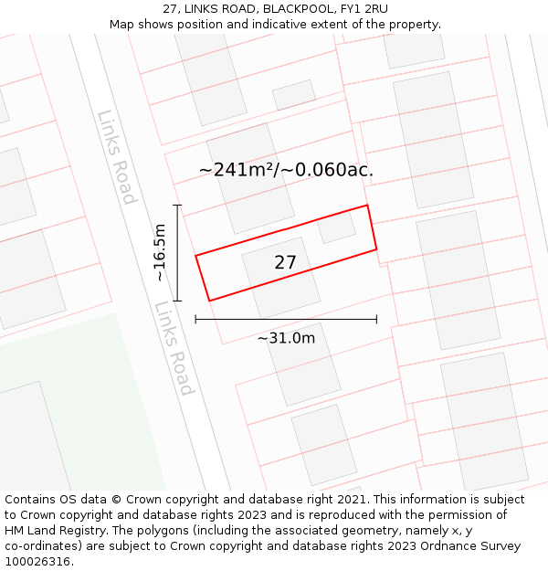27, LINKS ROAD, BLACKPOOL, FY1 2RU: Plot and title map