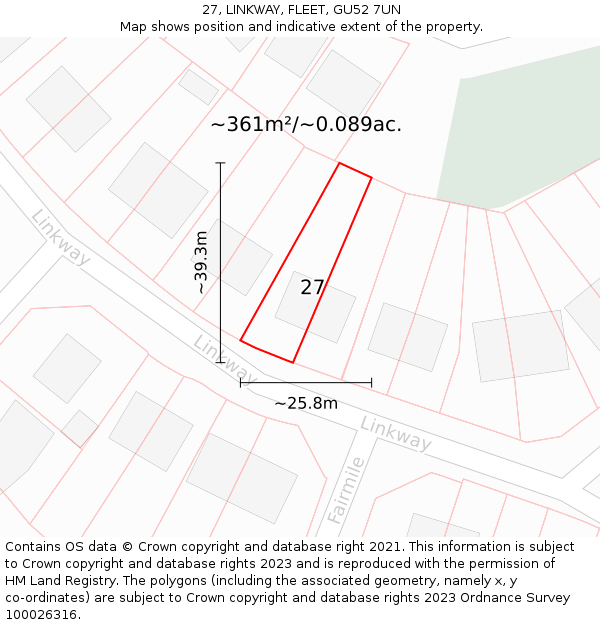 27, LINKWAY, FLEET, GU52 7UN: Plot and title map