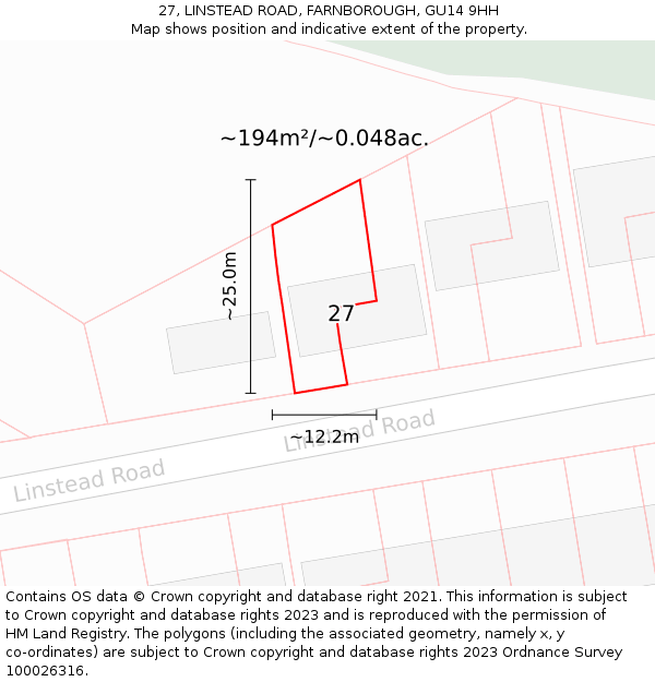 27, LINSTEAD ROAD, FARNBOROUGH, GU14 9HH: Plot and title map
