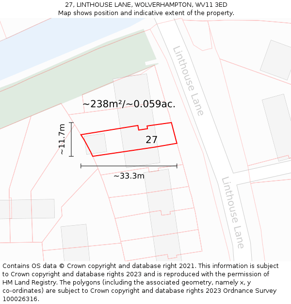 27, LINTHOUSE LANE, WOLVERHAMPTON, WV11 3ED: Plot and title map