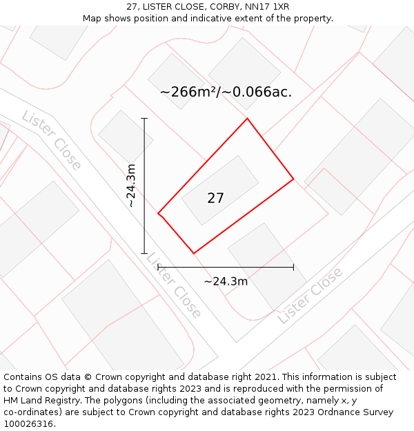 27, LISTER CLOSE, CORBY, NN17 1XR: Plot and title map