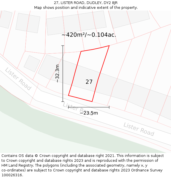 27, LISTER ROAD, DUDLEY, DY2 8JR: Plot and title map