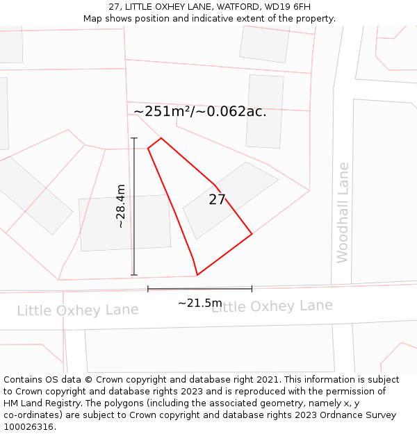27, LITTLE OXHEY LANE, WATFORD, WD19 6FH: Plot and title map