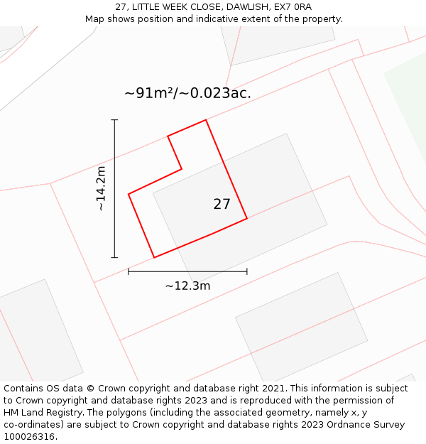 27, LITTLE WEEK CLOSE, DAWLISH, EX7 0RA: Plot and title map