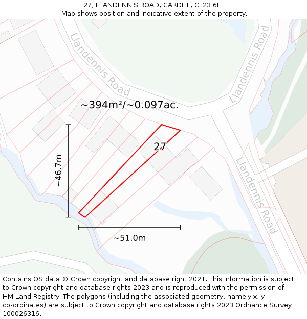 27, LLANDENNIS ROAD, CARDIFF, CF23 6EE: Plot and title map
