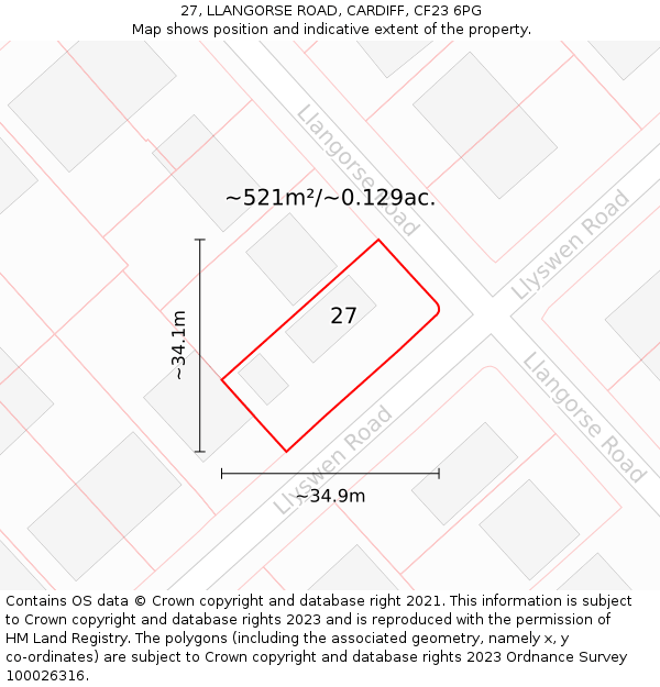 27, LLANGORSE ROAD, CARDIFF, CF23 6PG: Plot and title map