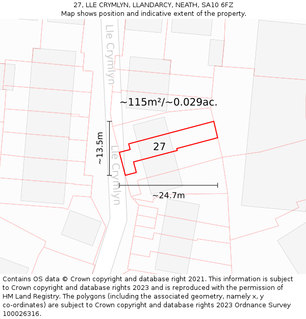 27, LLE CRYMLYN, LLANDARCY, NEATH, SA10 6FZ: Plot and title map