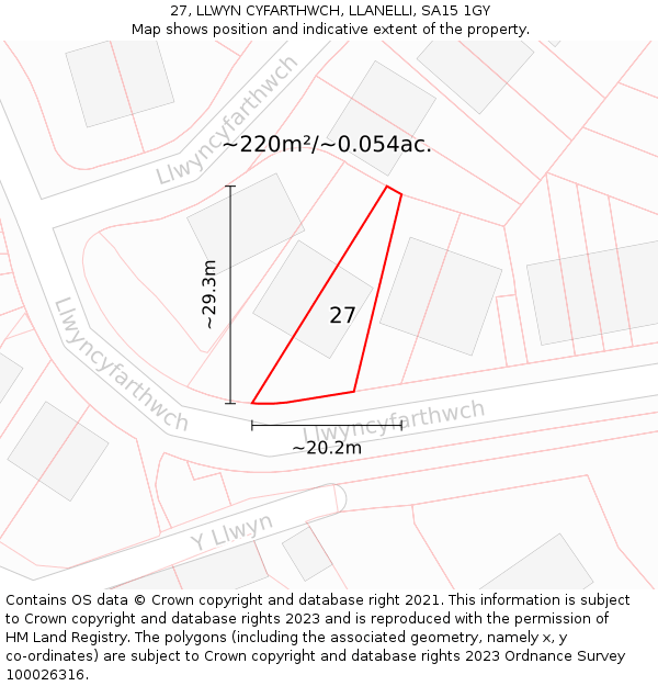 27, LLWYN CYFARTHWCH, LLANELLI, SA15 1GY: Plot and title map