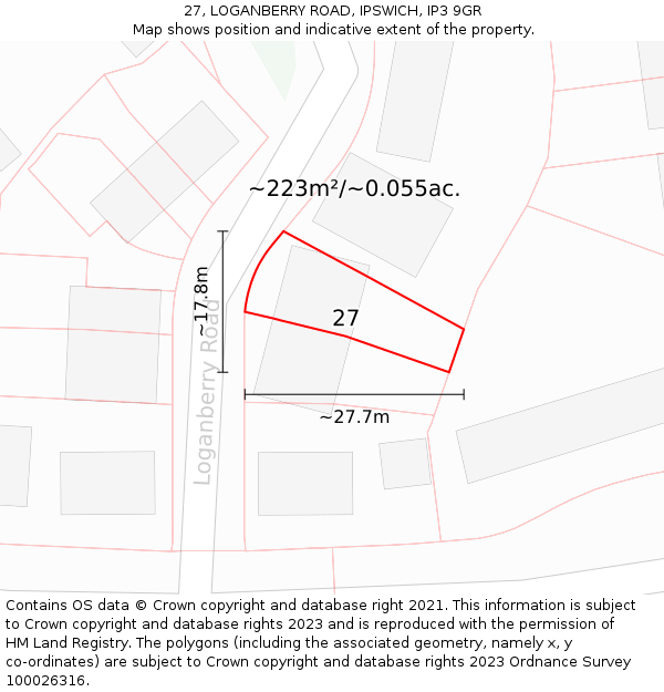 27, LOGANBERRY ROAD, IPSWICH, IP3 9GR: Plot and title map