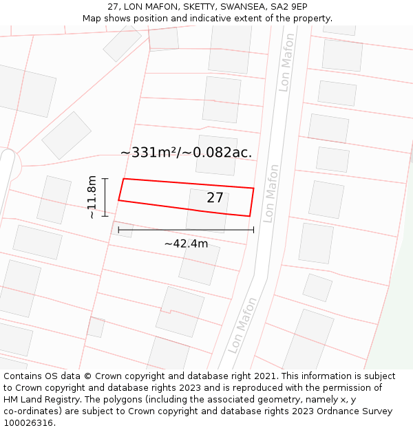 27, LON MAFON, SKETTY, SWANSEA, SA2 9EP: Plot and title map