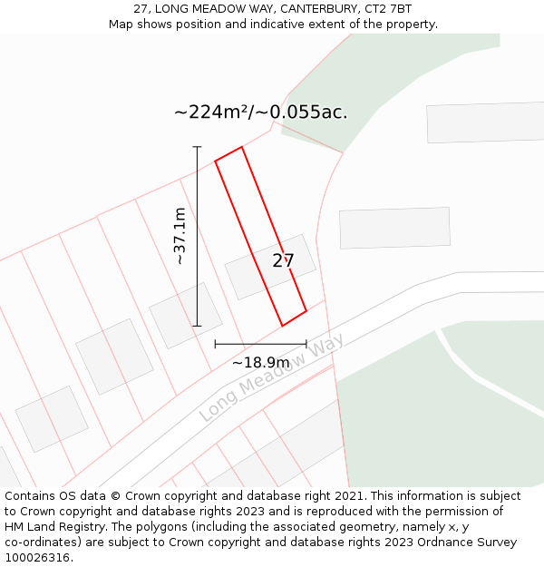 27, LONG MEADOW WAY, CANTERBURY, CT2 7BT: Plot and title map