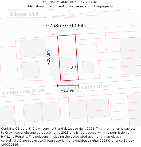 27, LONGCHAMP DRIVE, ELY, CB7 4QL: Plot and title map