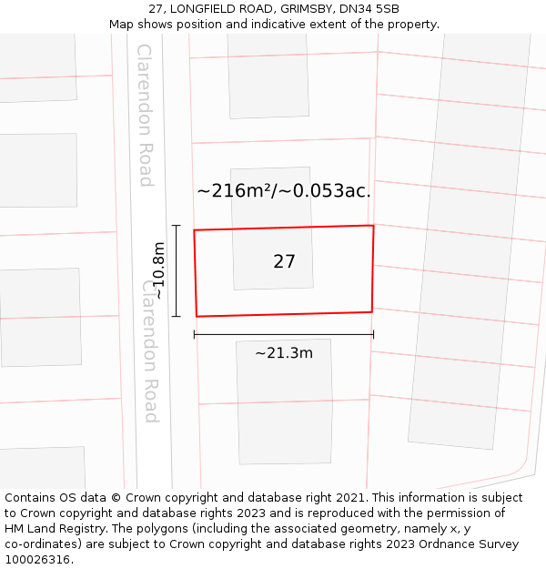 27, LONGFIELD ROAD, GRIMSBY, DN34 5SB: Plot and title map