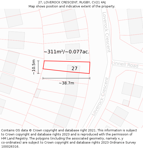 27, LOVEROCK CRESCENT, RUGBY, CV21 4AJ: Plot and title map