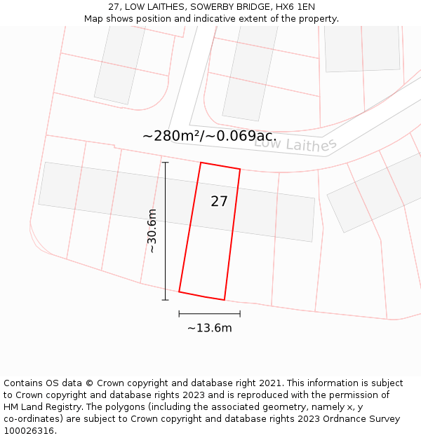 27, LOW LAITHES, SOWERBY BRIDGE, HX6 1EN: Plot and title map