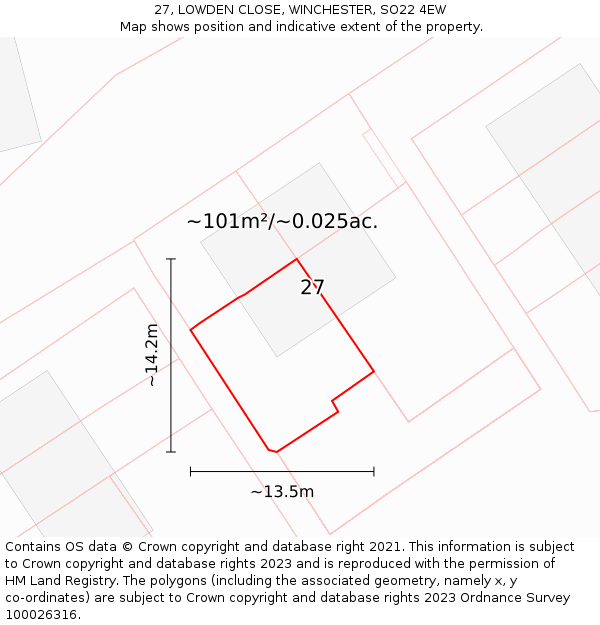 27, LOWDEN CLOSE, WINCHESTER, SO22 4EW: Plot and title map