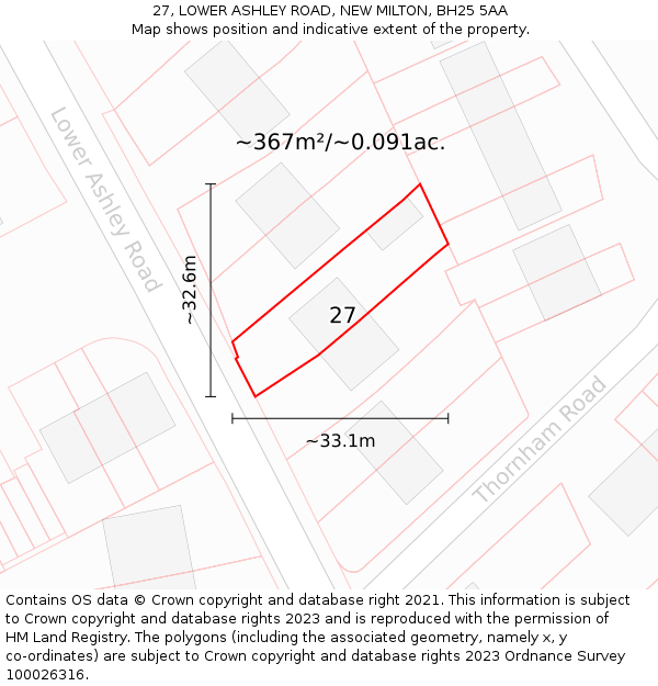 27, LOWER ASHLEY ROAD, NEW MILTON, BH25 5AA: Plot and title map