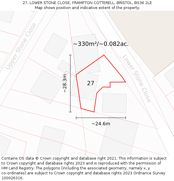 27, LOWER STONE CLOSE, FRAMPTON COTTERELL, BRISTOL, BS36 2LE: Plot and title map